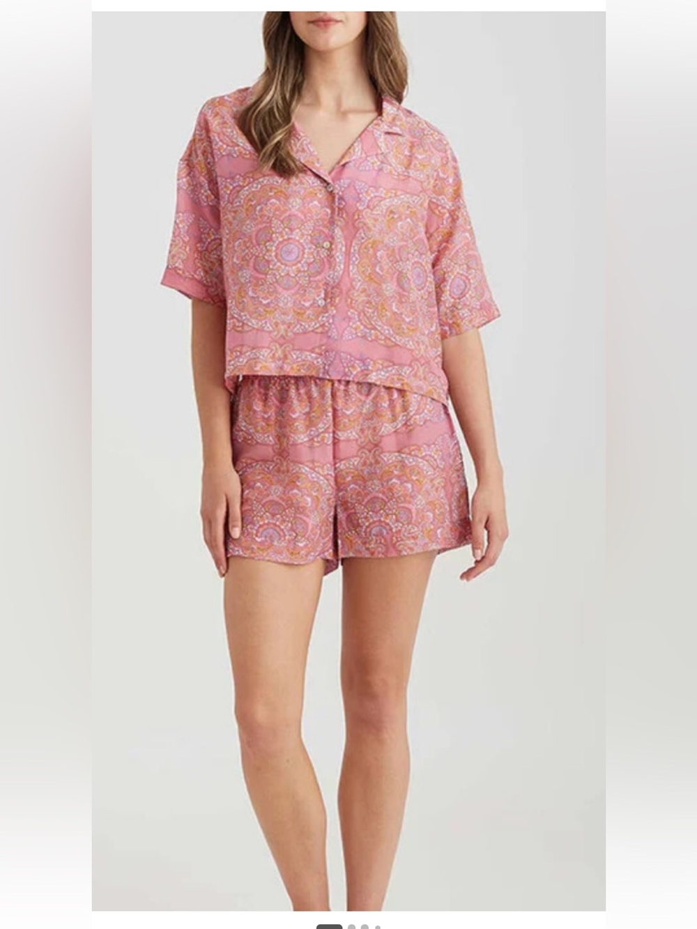 Papinelle pajamas Pink Paisley Two-Piece Lounge Set cotton/silk M NWT